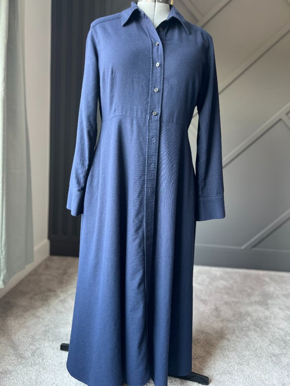 Uniqlo long-sleeve A-line shirt dress in navy